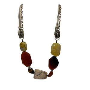 Barse Bronze Leather Necklace Genuine Stone Boho Lobster Claw Closure